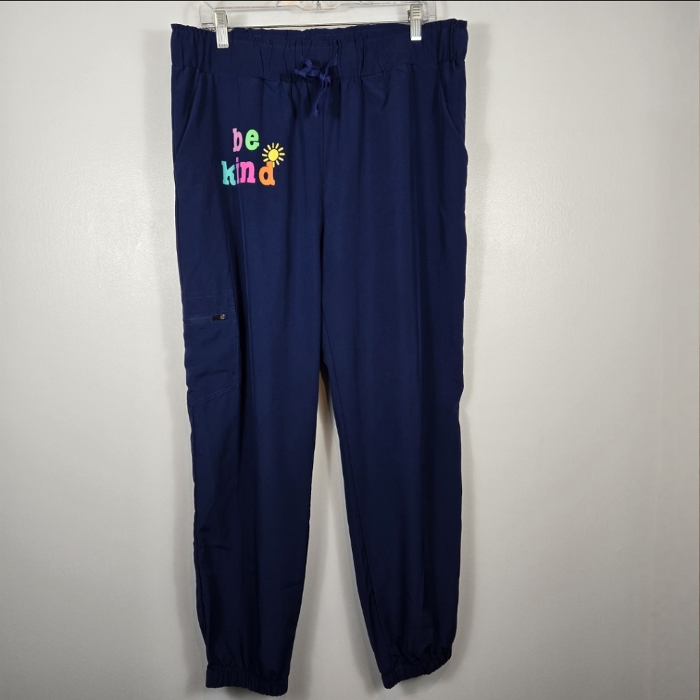 Be Kind Blue Scrub Jogger Elastic Drawstring Pull On Pants Womens Size XL - Picture 2 of 16